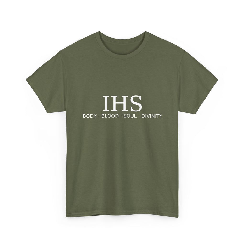 Unisex Tee with IHS Body Blood Soul Divinity Design