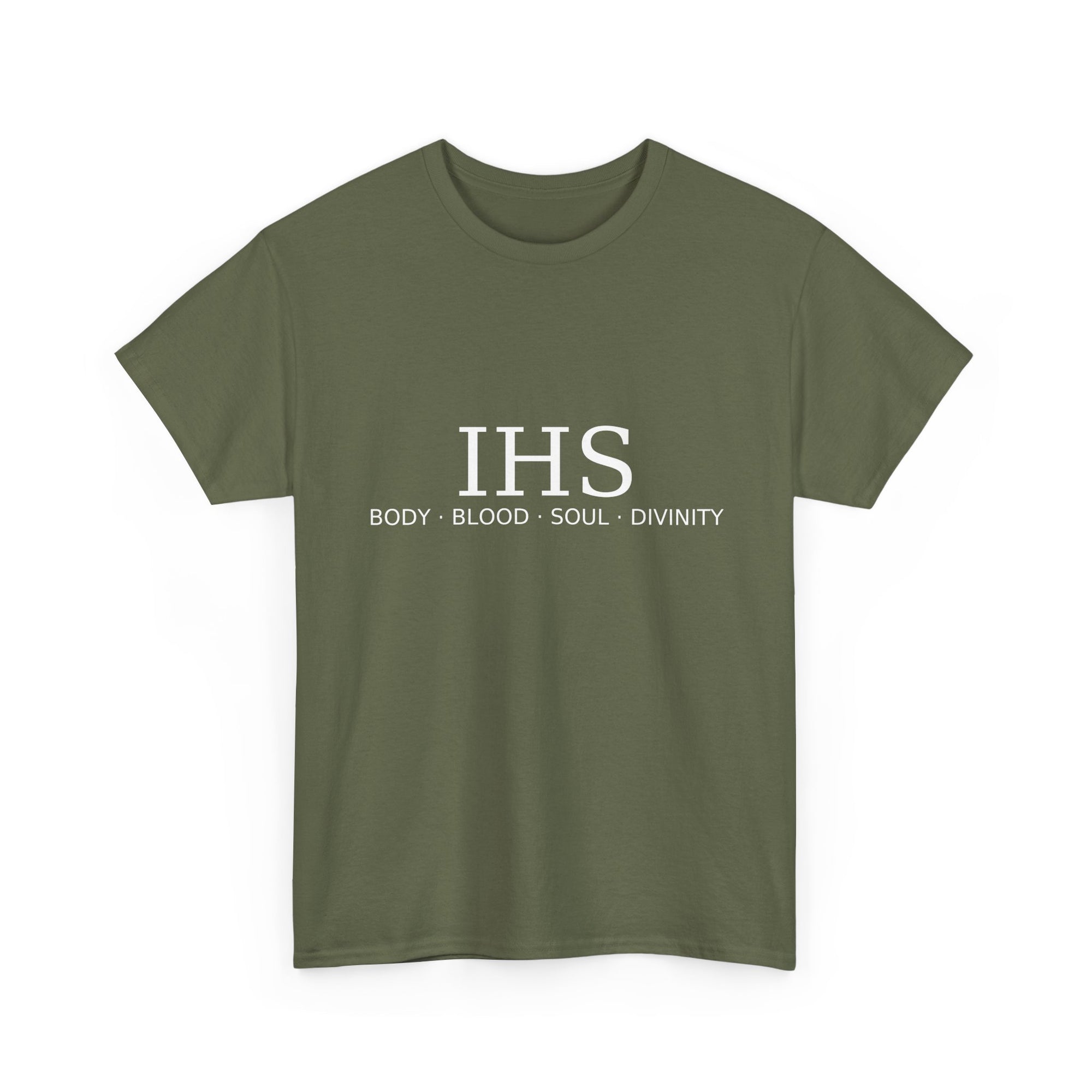 Unisex Tee with IHS Body Blood Soul Divinity Design