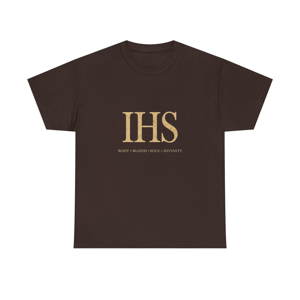 Unisex Tee with IHS Body Blood Soul Divinity Design