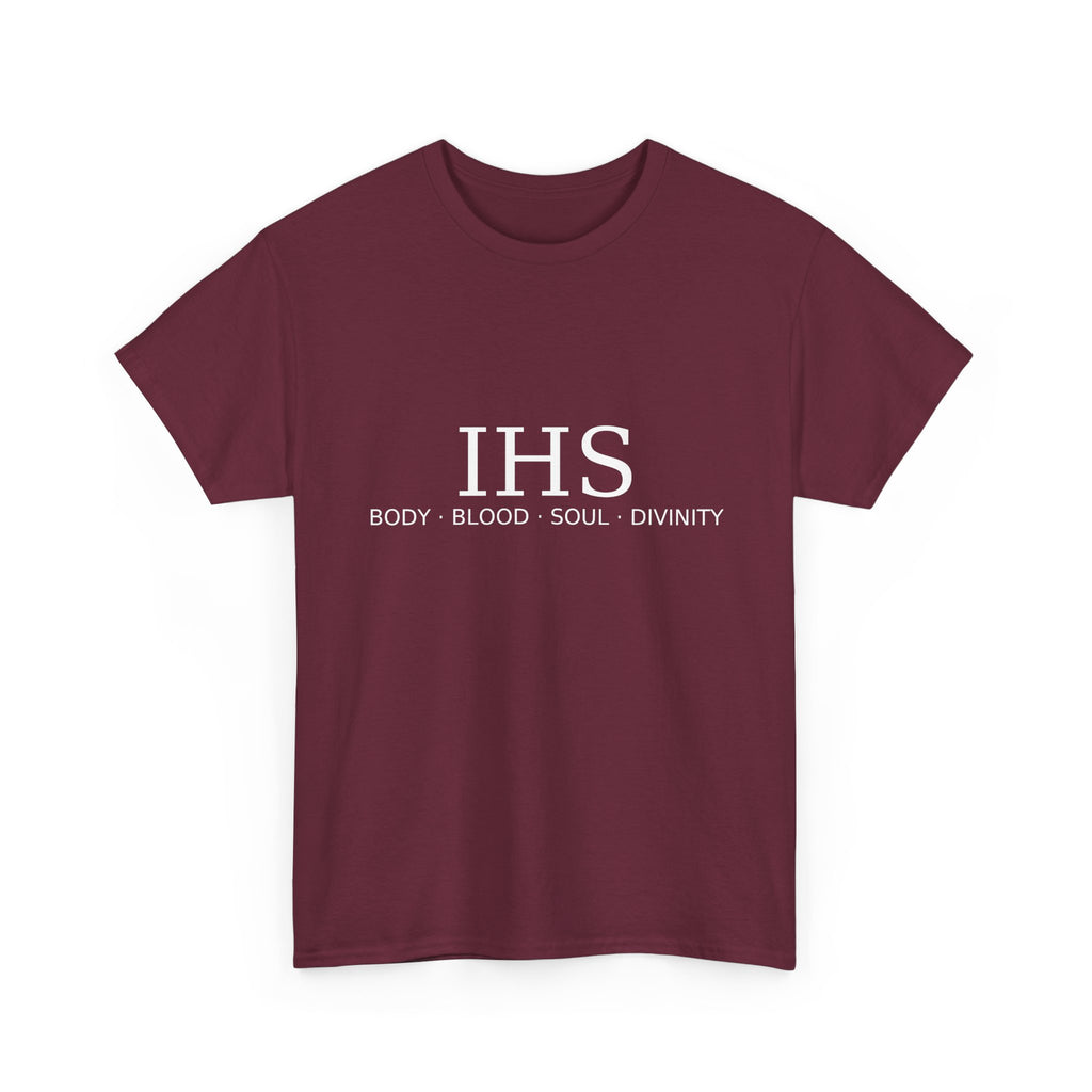 Unisex Tee with IHS Body Blood Soul Divinity Design