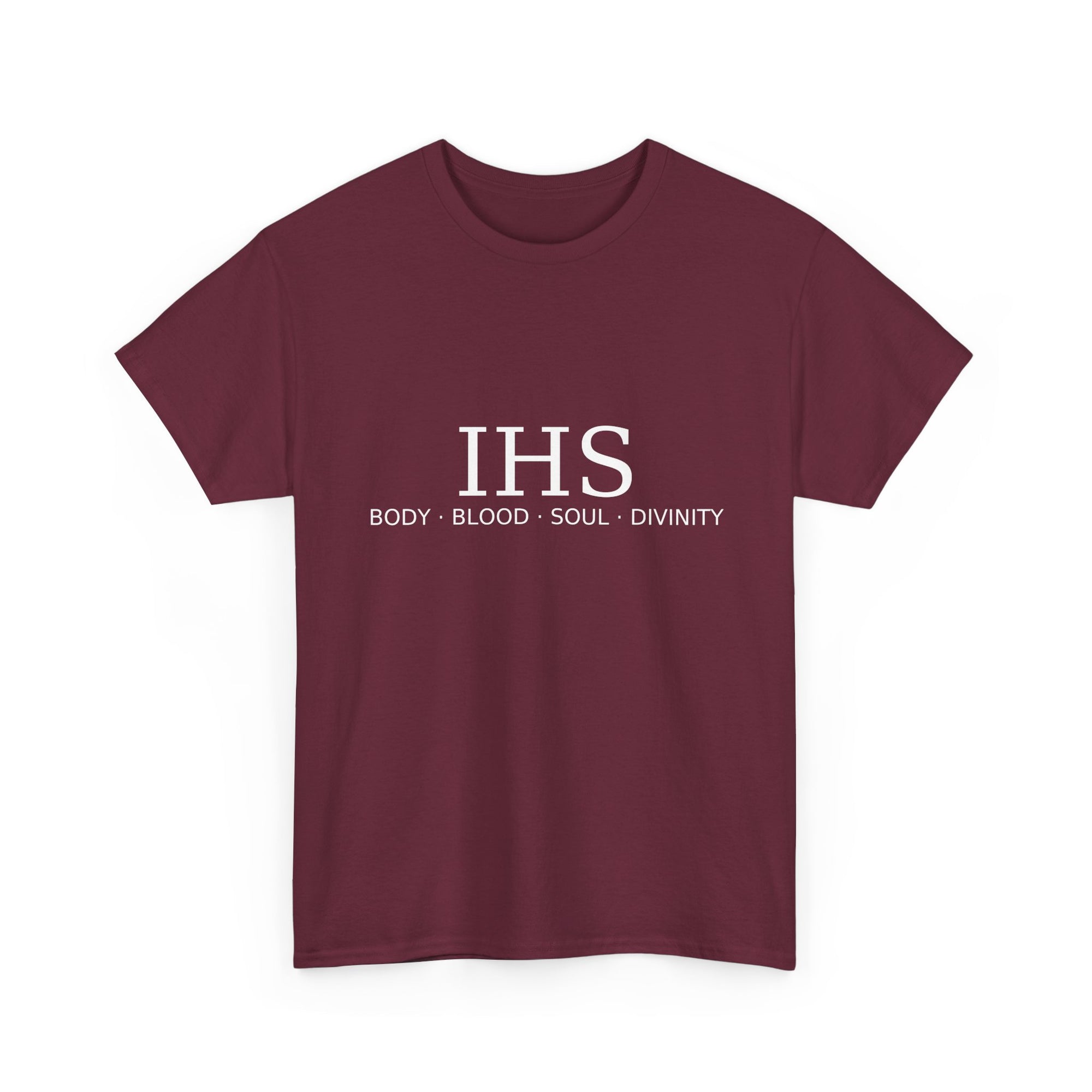 Unisex Tee with IHS Body Blood Soul Divinity Design