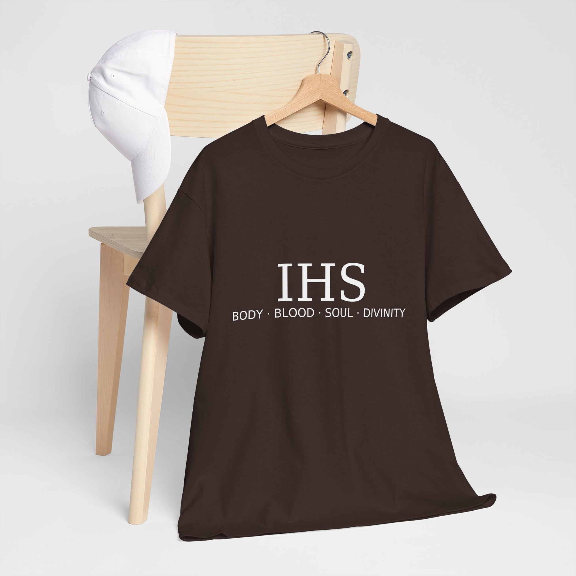 Unisex Tee with IHS Body Blood Soul Divinity Design
