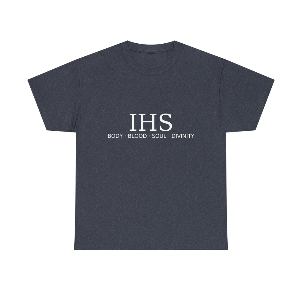 Unisex Tee with IHS Body Blood Soul Divinity Design