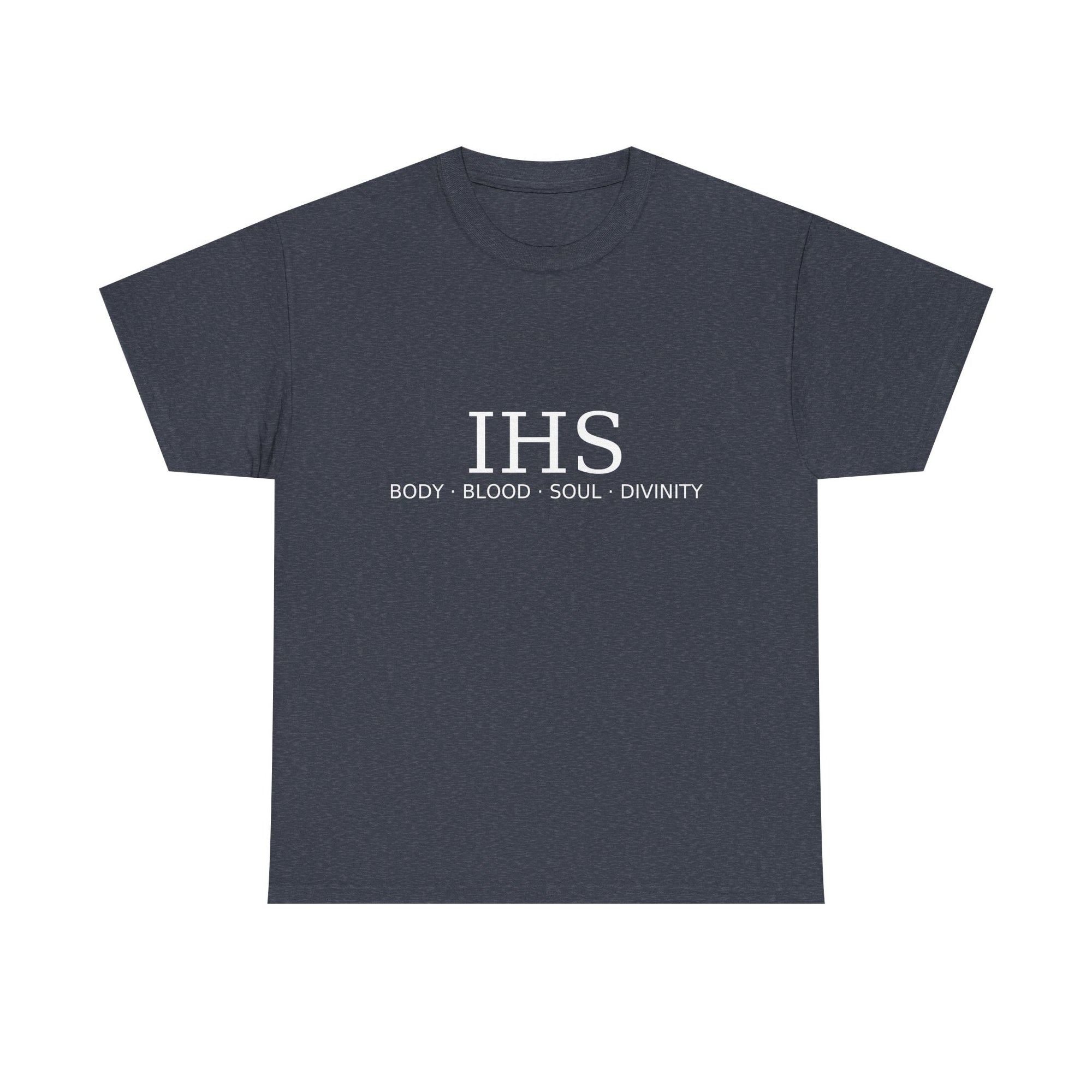 Unisex Tee with IHS Body Blood Soul Divinity Design