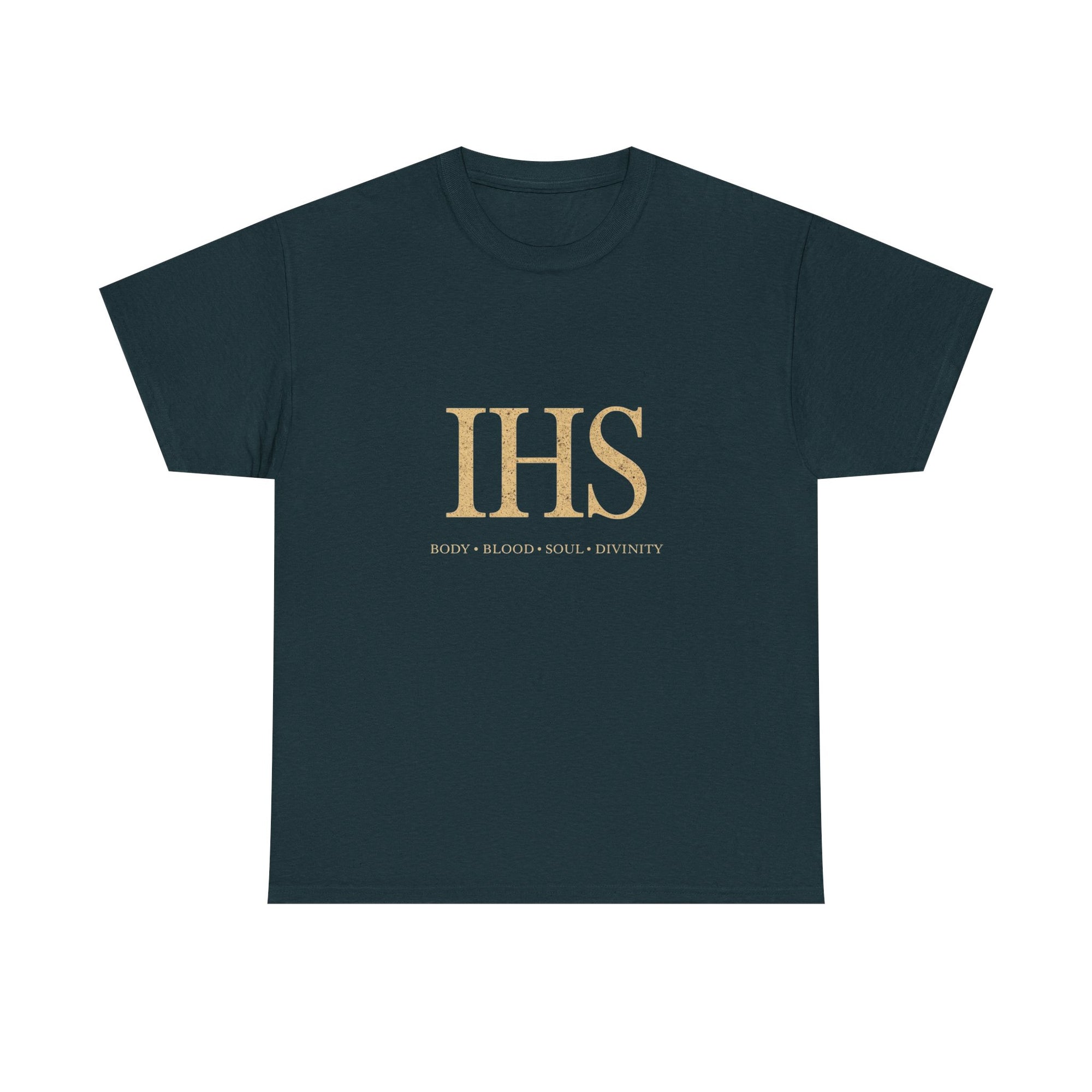 Unisex Tee with IHS Body Blood Soul Divinity Design