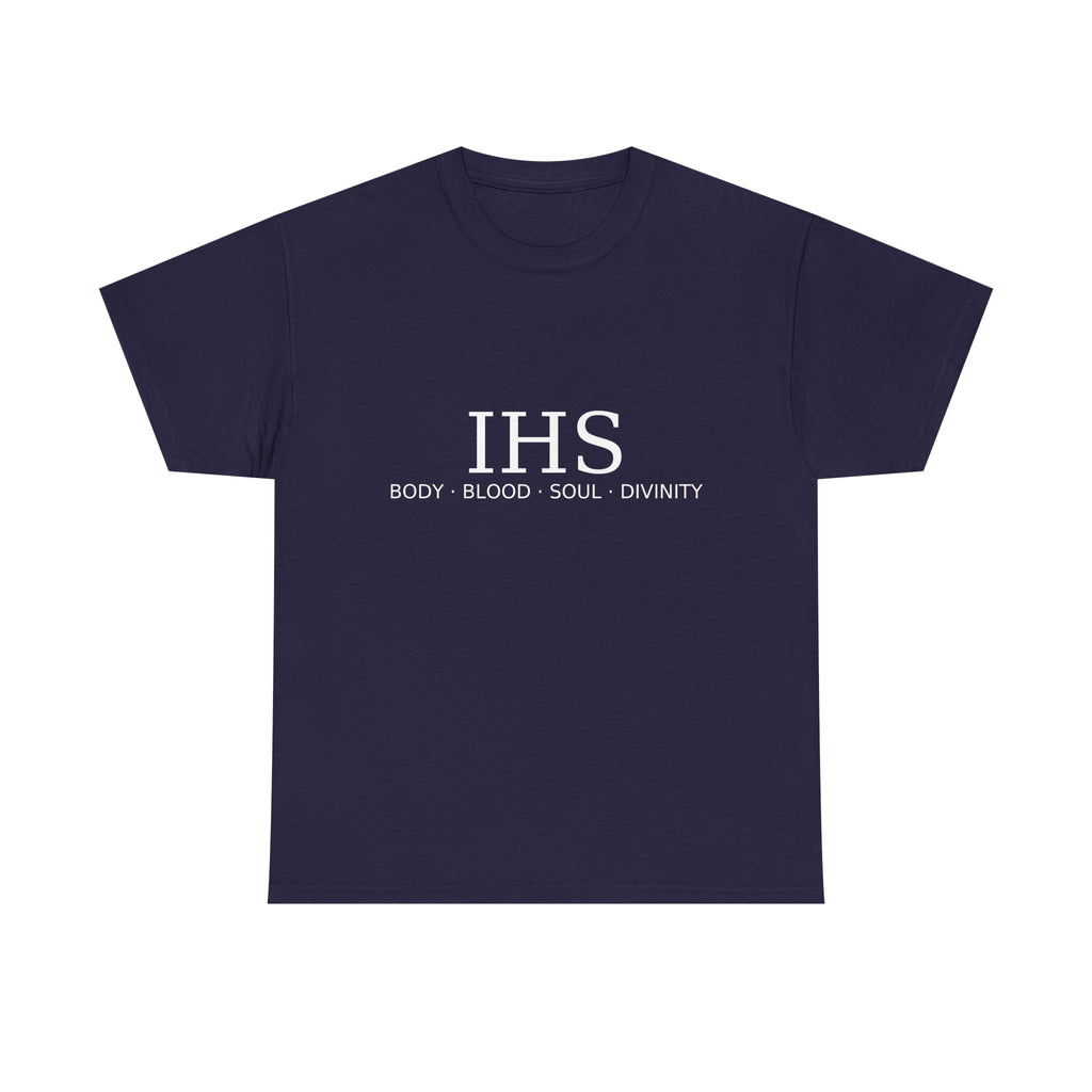 Unisex Tee with IHS Body Blood Soul Divinity Design