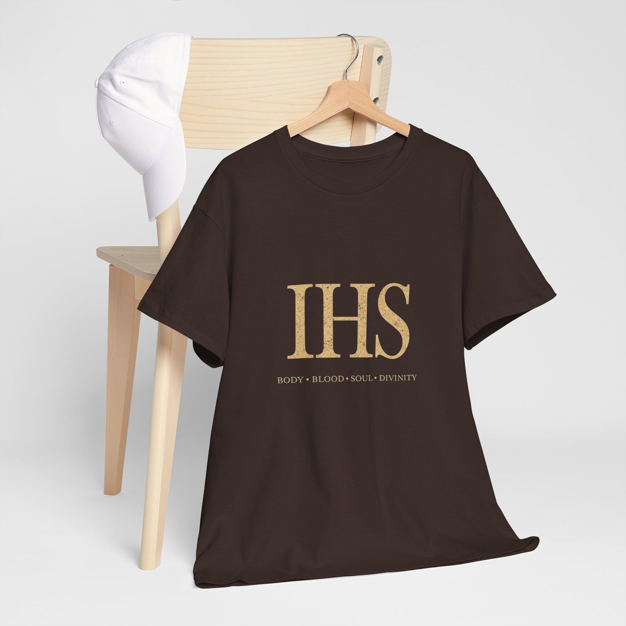 Unisex Tee with IHS Body Blood Soul Divinity Design