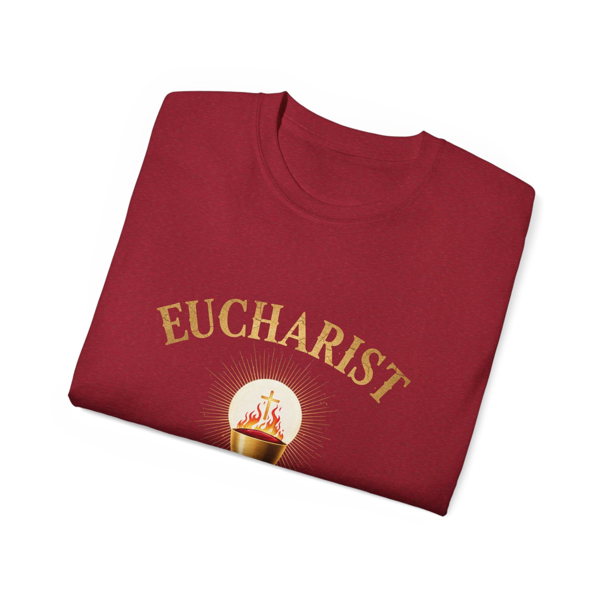 Eucharist 'Real Power' Tee — Radiant Host & Chalice Catholic T-Shirt