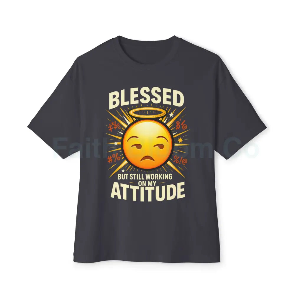 Blessed But Still Working On My Attitude Tee — Christian Comic Halo Graphic Dark Grey / XS T-Shirt