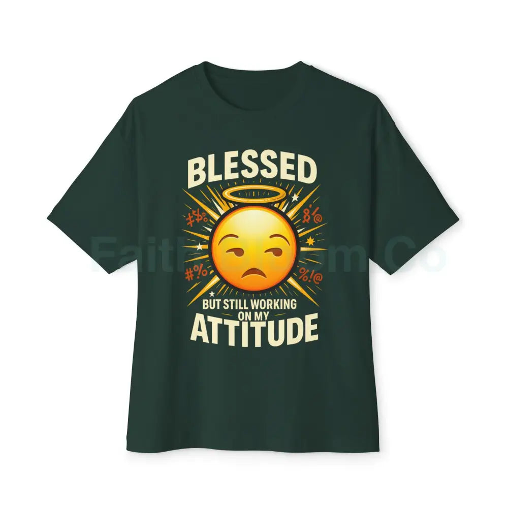 Blessed But Still Working On My Attitude Tee — Christian Comic Halo Graphic Forest / XS T-Shirt
