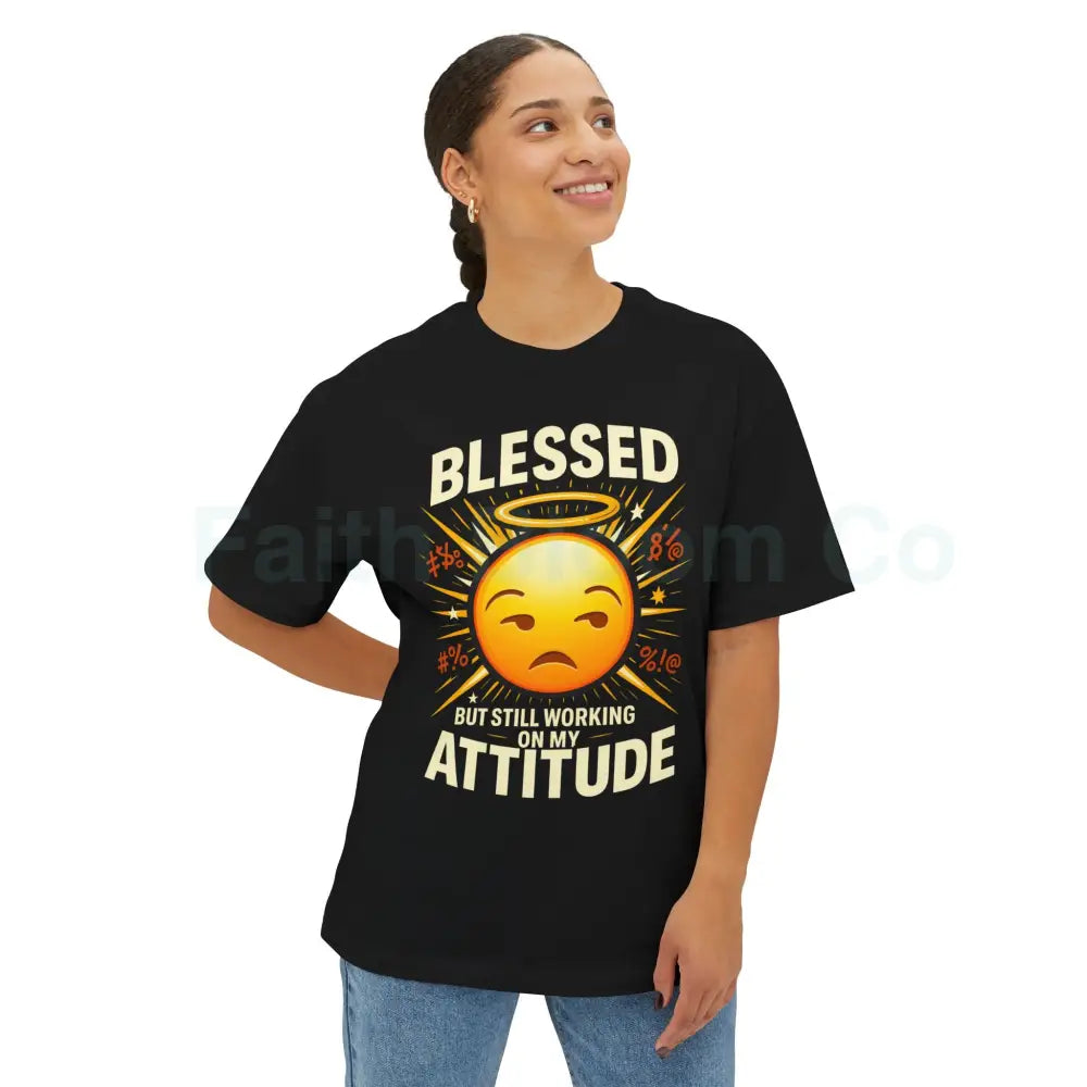 Blessed But Still Working On My Attitude Tee — Christian Comic Halo Graphic T-Shirt