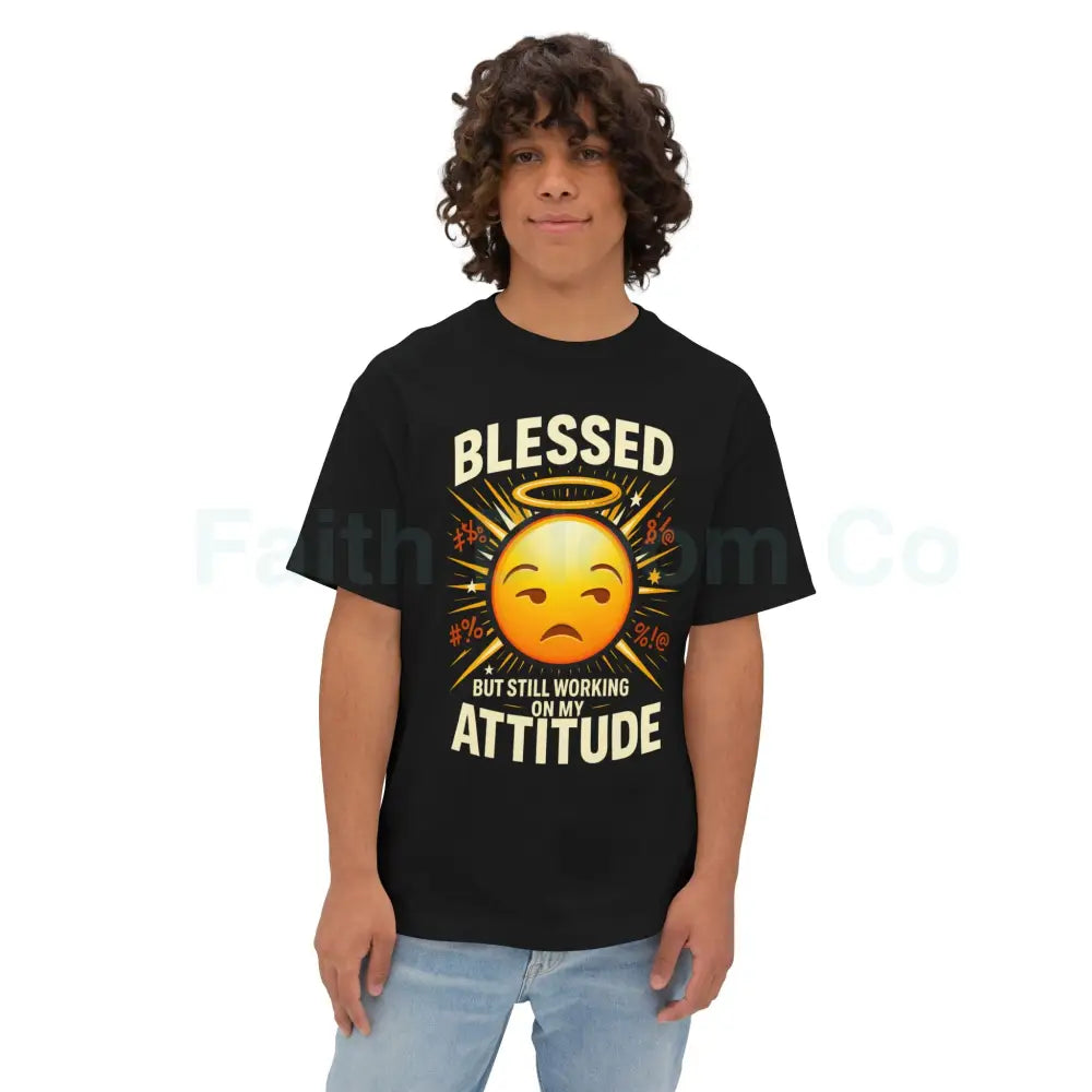 Blessed But Still Working On My Attitude Tee — Christian Comic Halo Graphic T-Shirt
