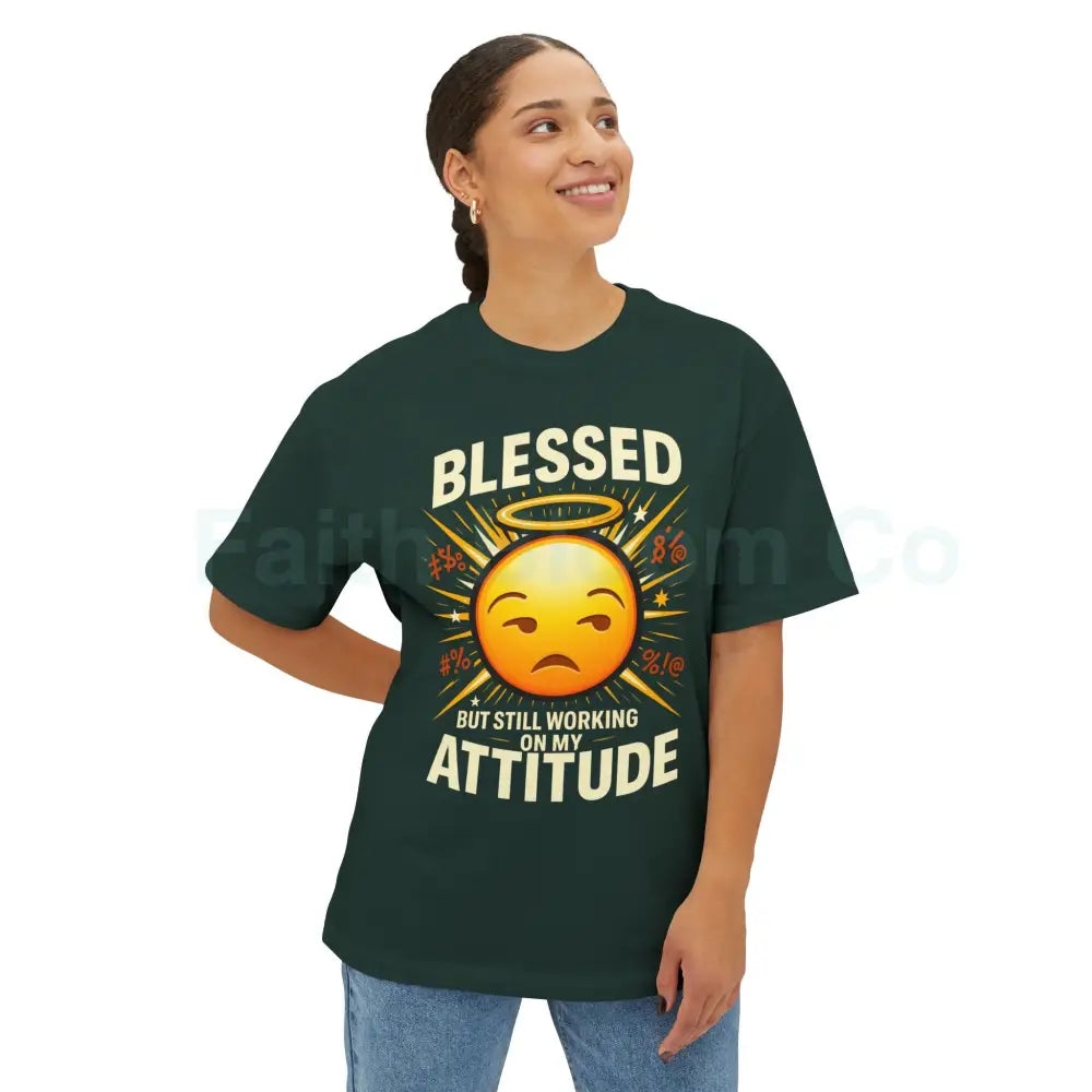 Blessed But Still Working On My Attitude Tee — Christian Comic Halo Graphic T-Shirt