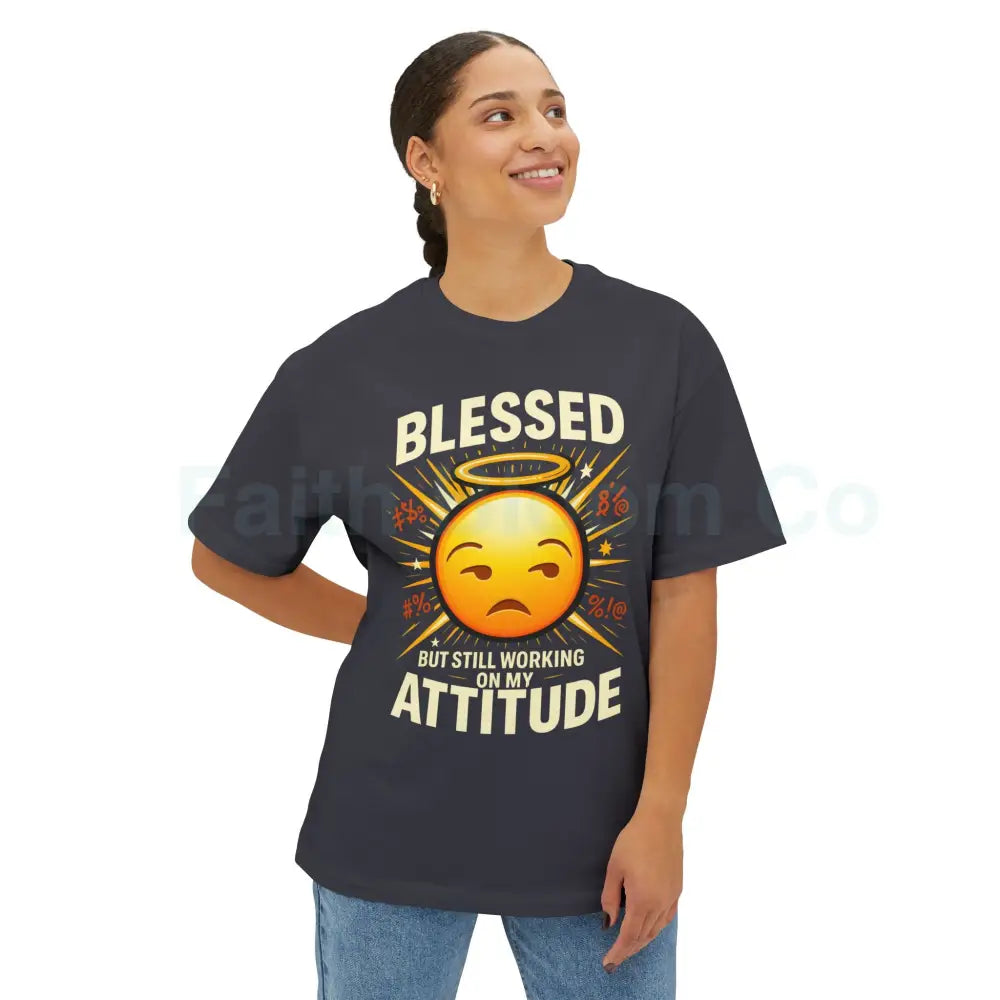 Blessed But Still Working On My Attitude Tee — Christian Comic Halo Graphic T-Shirt
