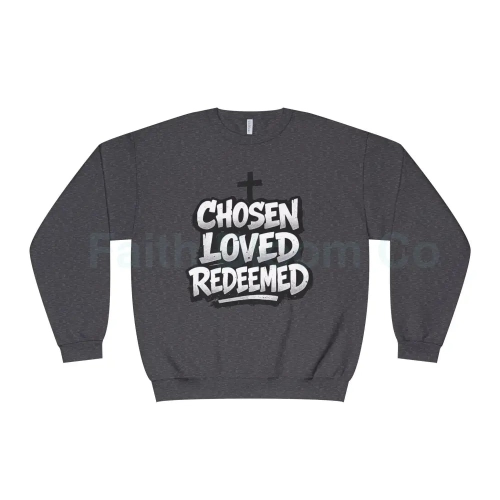 Chosen Loved Redeemed Crewneck Sweatshirt — Graffiti Streetwear Black Heather / S Sweatshirt