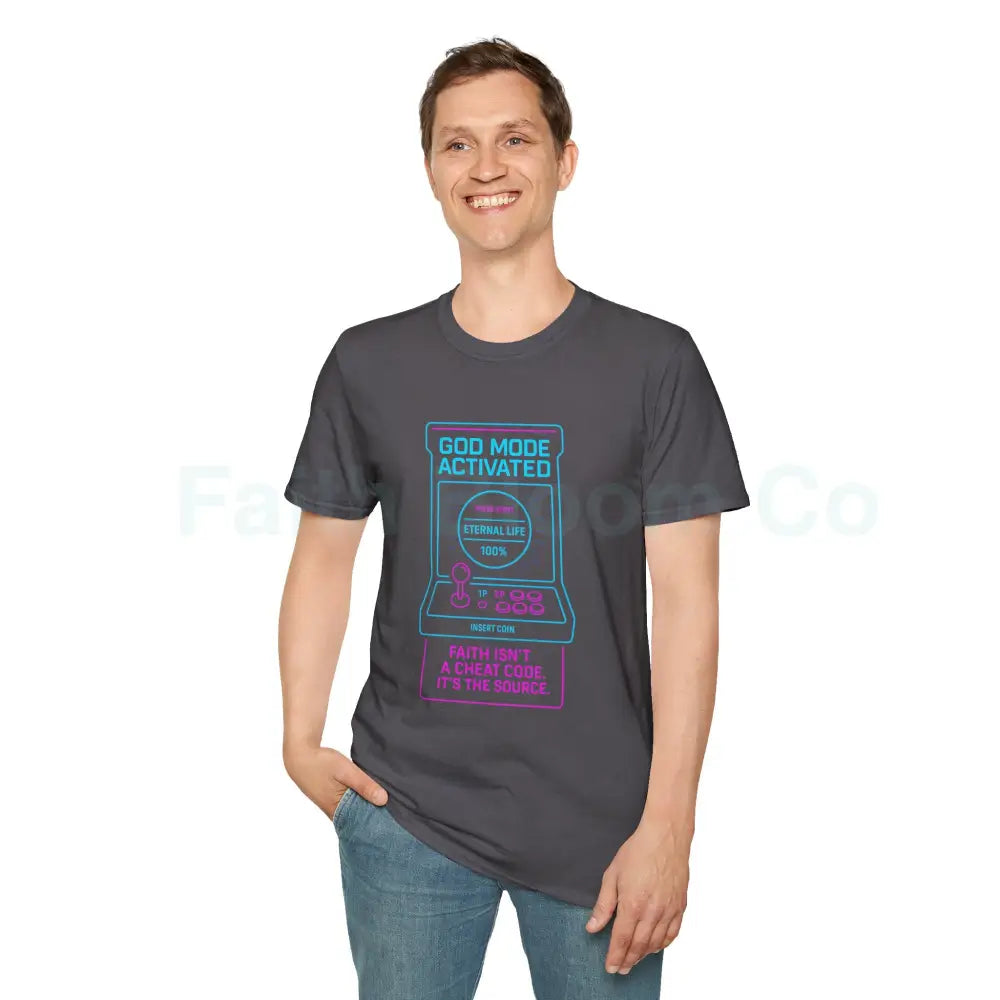 Christ-Centered Gamer T-Shirt - God Mode Activated Unisex Tee for Faith-Based Gamers T-Shirt
