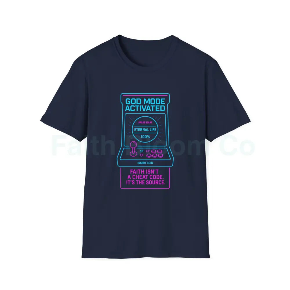 Christ-Centered Gamer T-Shirt - God Mode Activated Unisex Tee for Faith-Based Gamers XS / Navy T-Shirt