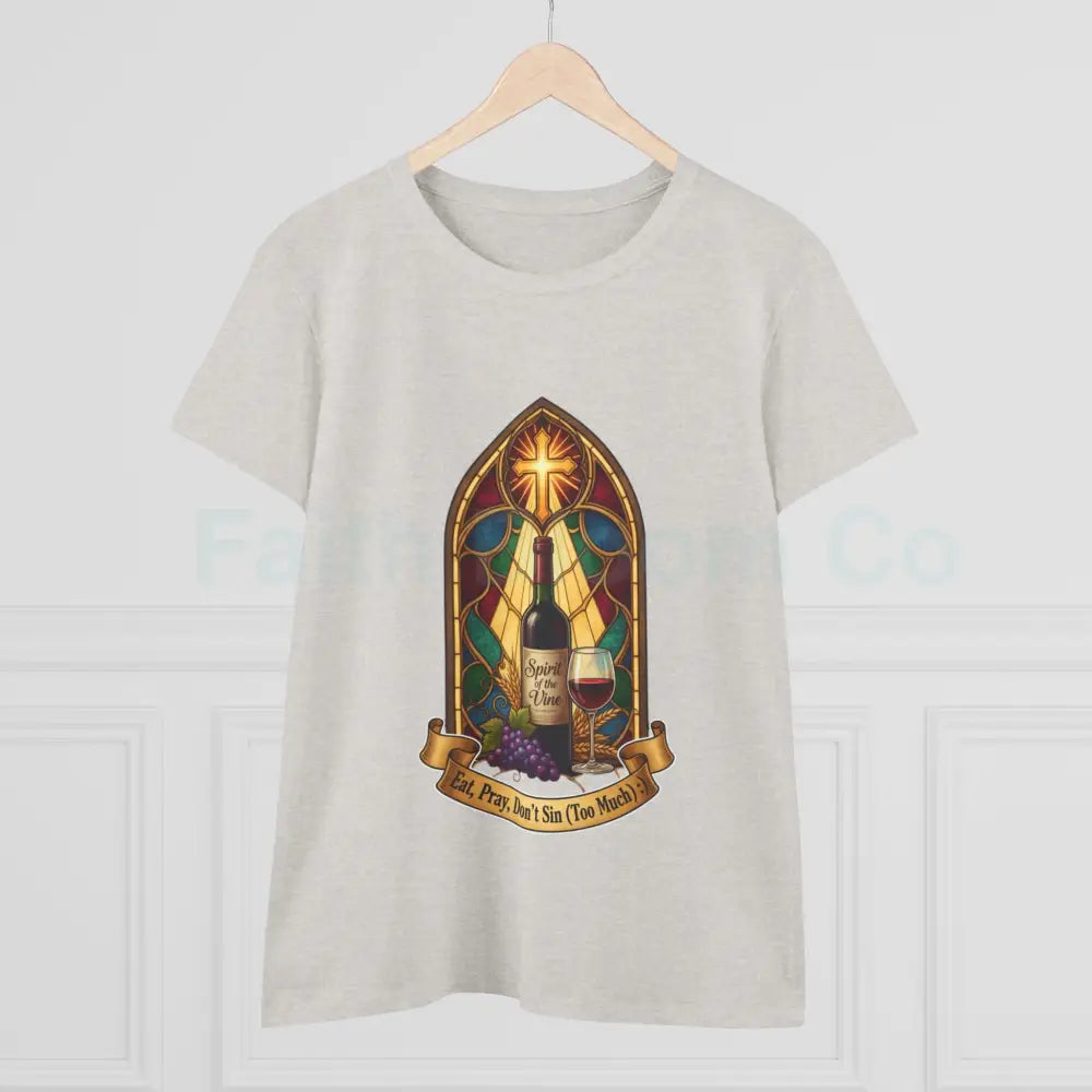 Eat Pray Don’t Sin (Too Much!) Catholic Tee — Spirit of the Vine Stained-Glass Wine T-Shirt T-Shirt