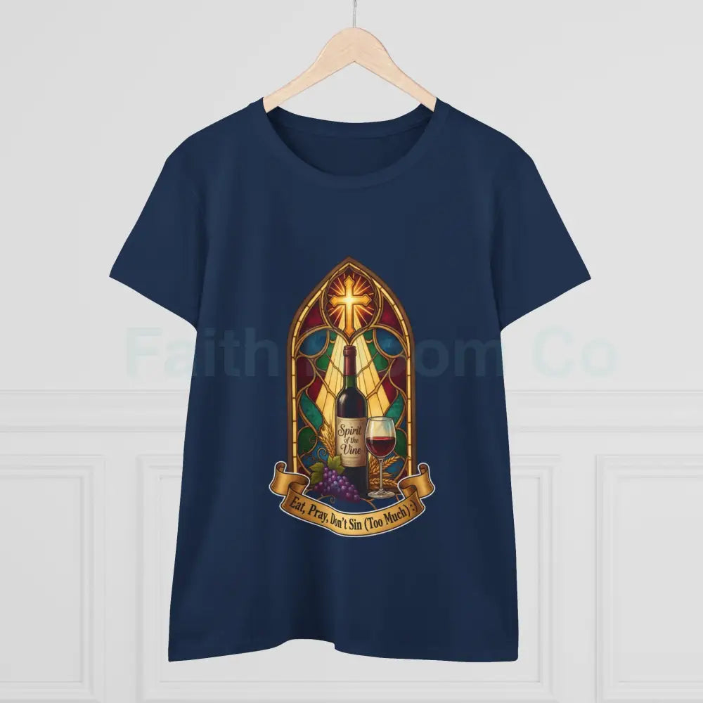 Eat Pray Don’t Sin (Too Much!) Catholic Tee — Spirit of the Vine Stained-Glass Wine T-Shirt T-Shirt