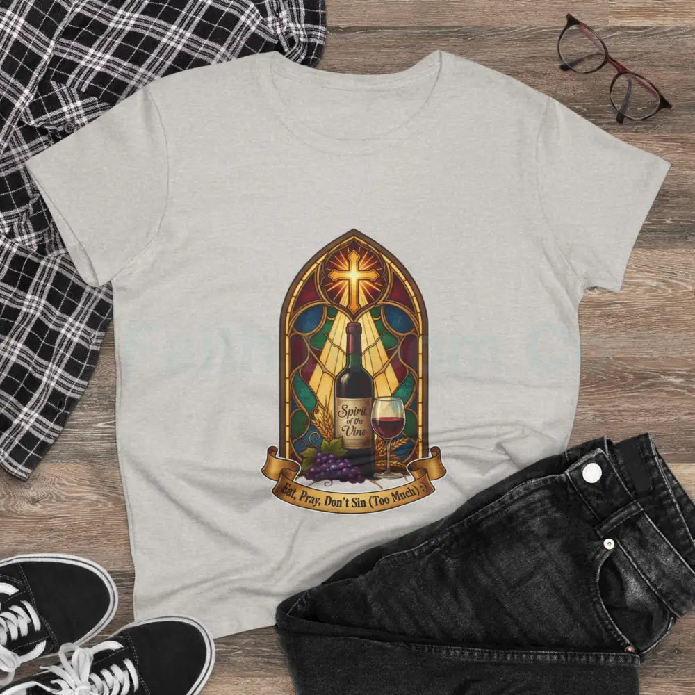 Eat Pray Don’t Sin (Too Much!) Catholic Tee — Spirit of the Vine Stained-Glass Wine T-Shirt T-Shirt