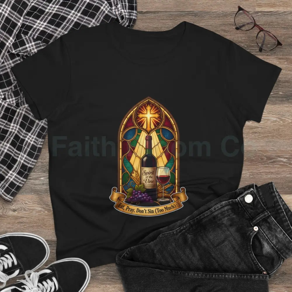 Eat Pray Don’t Sin (Too Much!) Catholic Tee — Spirit of the Vine Stained-Glass Wine T-Shirt T-Shirt