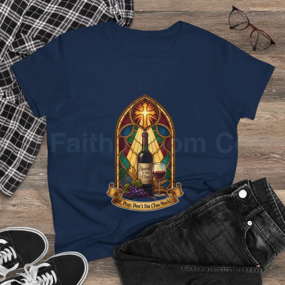 Eat Pray Don’t Sin (Too Much!) Catholic Tee — Spirit of the Vine Stained-Glass Wine T-Shirt T-Shirt