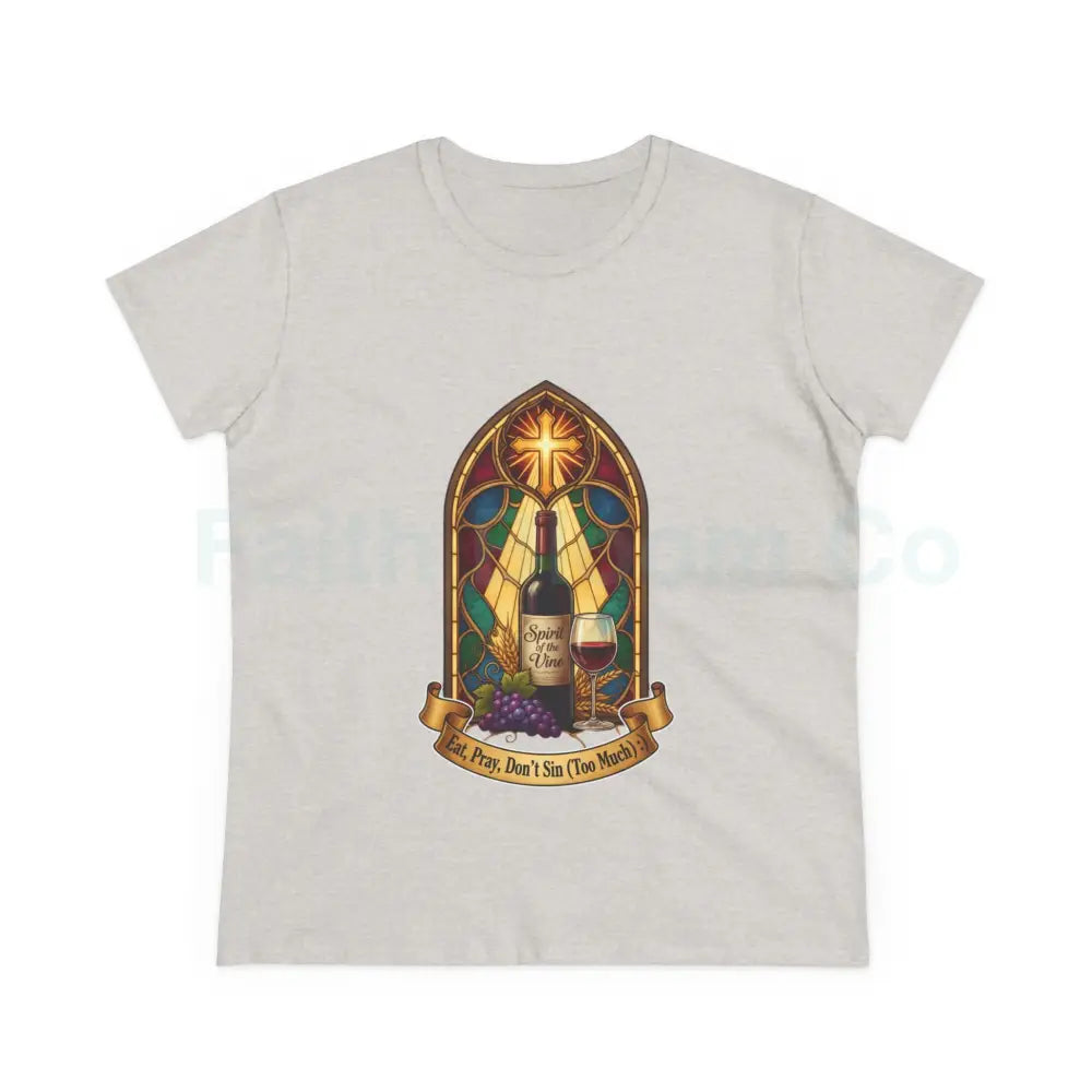 Eat Pray Don’t Sin (Too Much!) Catholic Tee — Spirit of the Vine Stained-Glass Wine T-Shirt T-Shirt