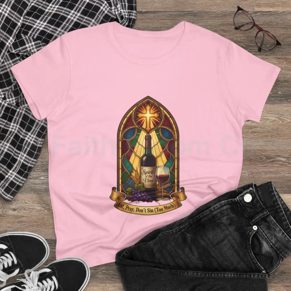 Eat Pray Don’t Sin (Too Much!) Catholic Tee — Spirit of the Vine Stained-Glass Wine T-Shirt T-Shirt