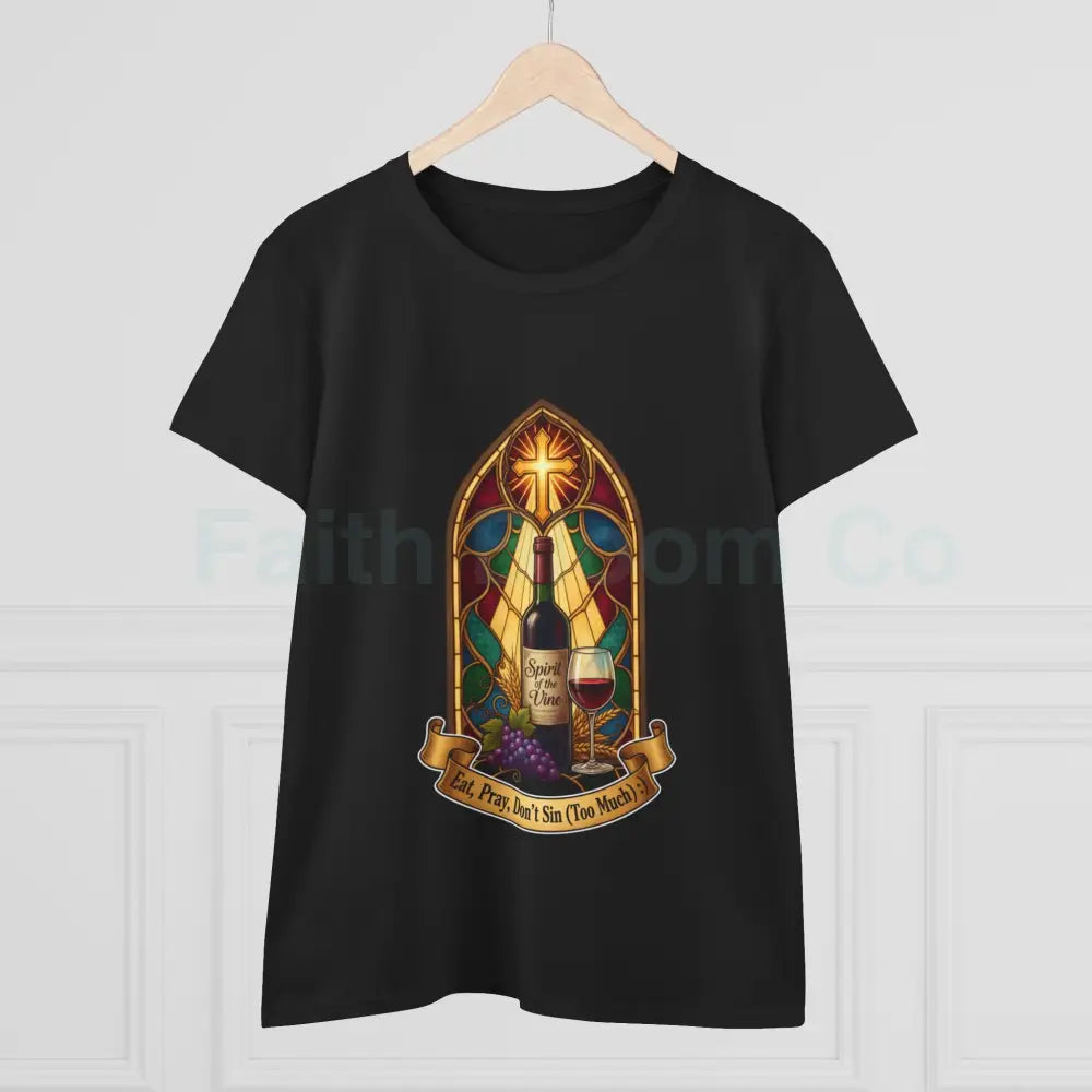 Eat Pray Don’t Sin (Too Much!) Catholic Tee — Spirit of the Vine Stained-Glass Wine T-Shirt T-Shirt