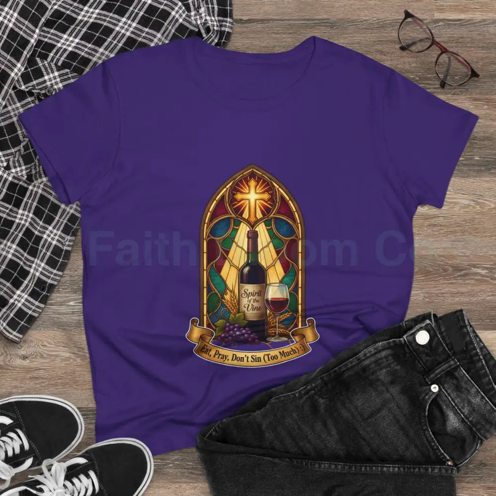 Eat Pray Don’t Sin (Too Much!) Catholic Tee — Spirit of the Vine Stained-Glass Wine T-Shirt T-Shirt