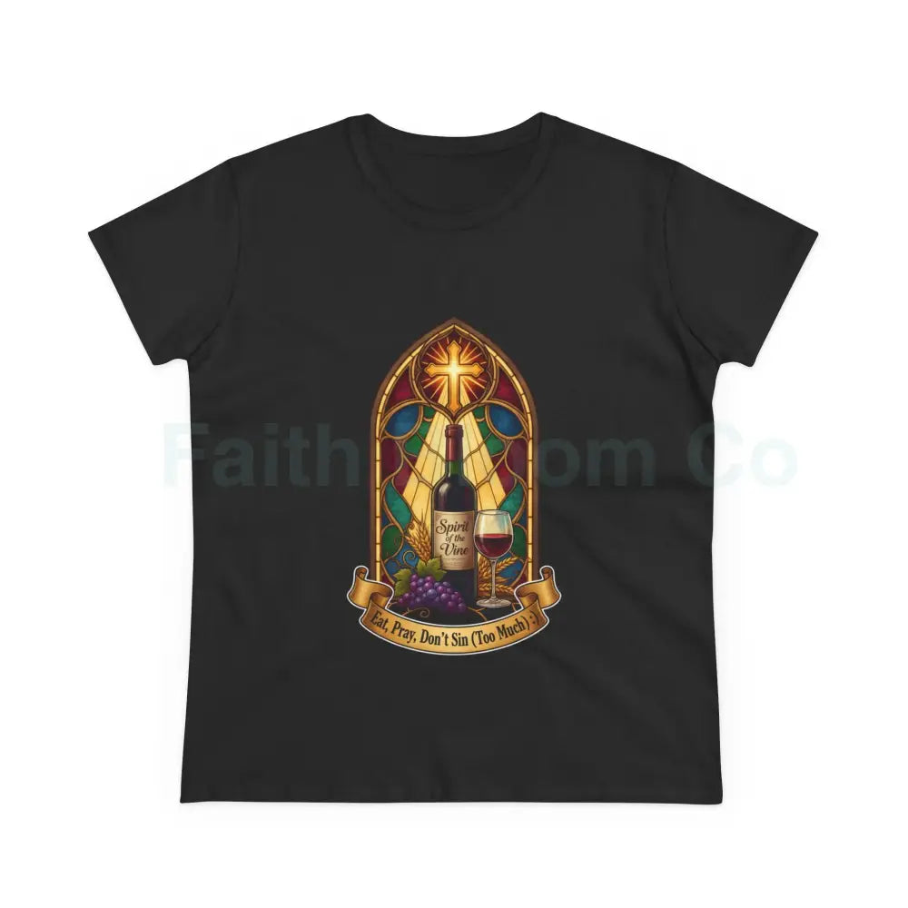 Eat Pray Don’t Sin (Too Much!) Catholic Tee — Spirit of the Vine Stained-Glass Wine T-Shirt S / Black T-Shirt