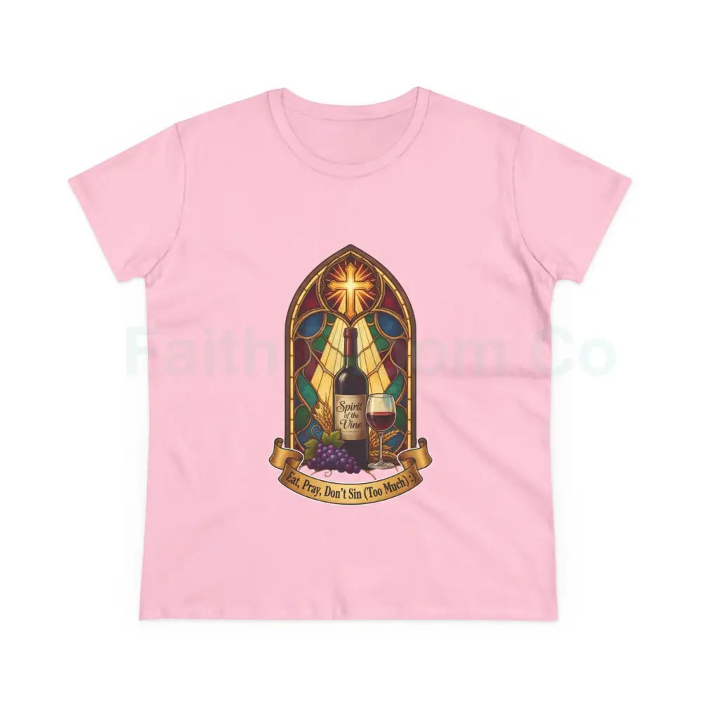 Eat Pray Don’t Sin (Too Much!) Catholic Tee — Spirit of the Vine Stained-Glass Wine T-Shirt S / Light Pink T-Shirt