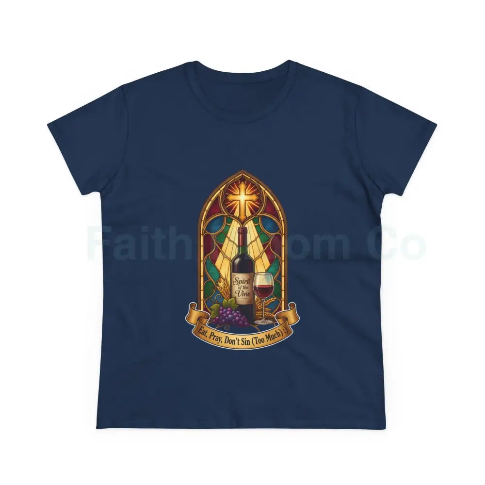 Eat Pray Don’t Sin (Too Much!) Catholic Tee — Spirit of the Vine Stained-Glass Wine T-Shirt S / Navy T-Shirt