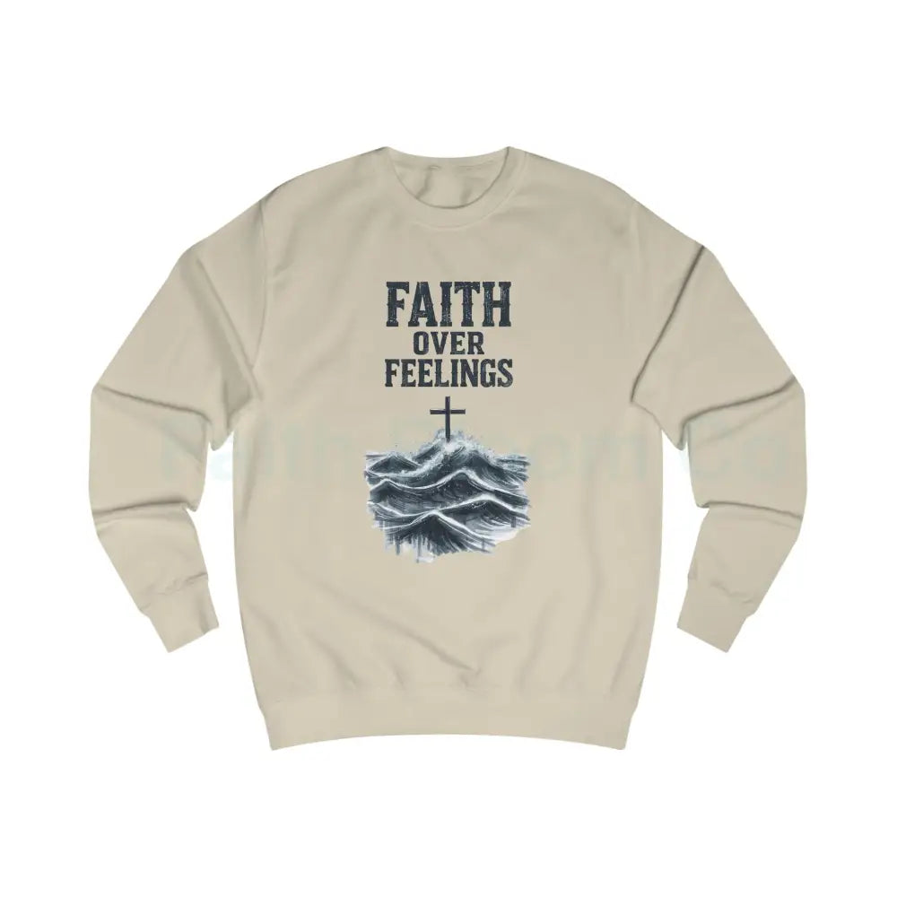 Faith Over Feelings Sweatshirt — Christian Crewneck with Cross & Ocean Graphic Desert Sand / S Sweatshirt