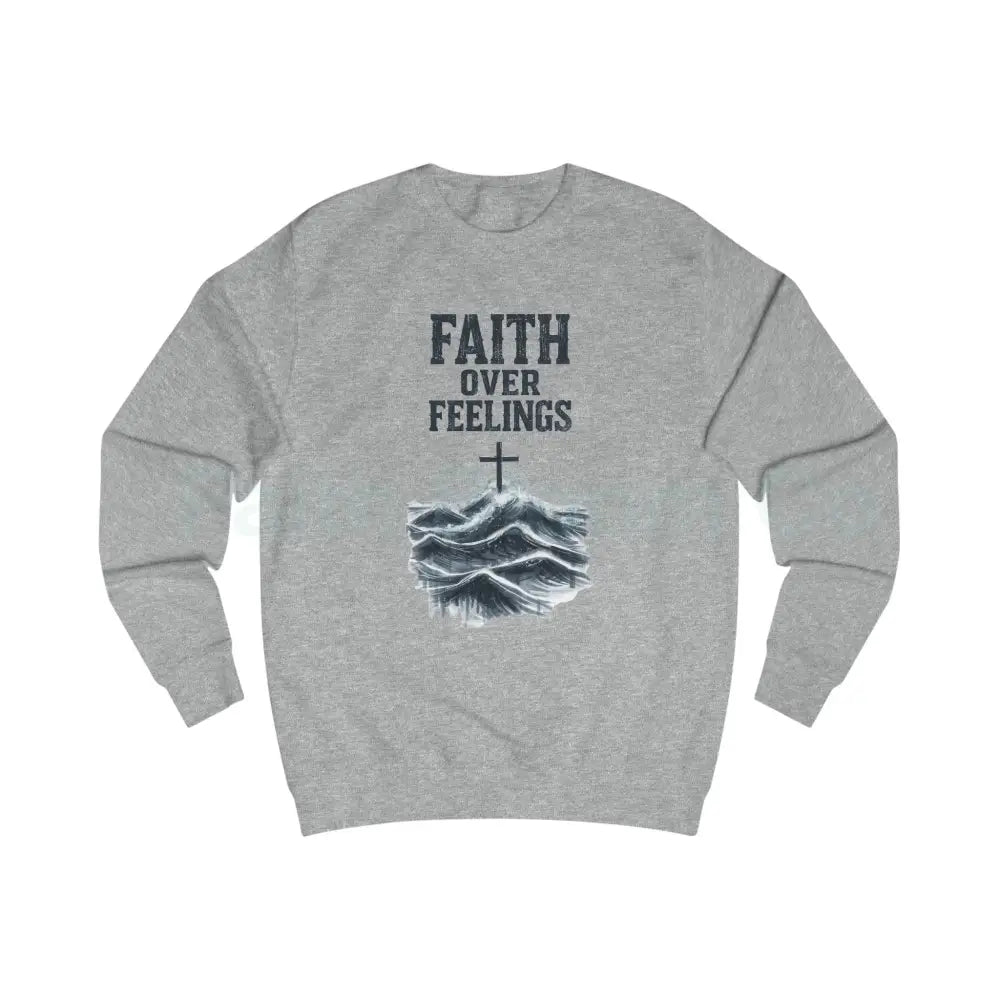 Faith Over Feelings Sweatshirt — Christian Crewneck with Cross & Ocean Graphic Heather Grey / S Sweatshirt