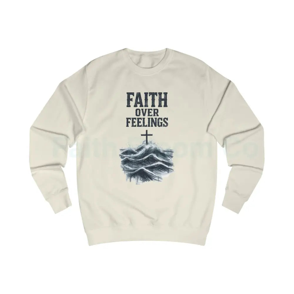 Faith Over Feelings Sweatshirt — Christian Crewneck with Cross & Ocean Graphic Vanilla Milkshake / S Sweatshirt
