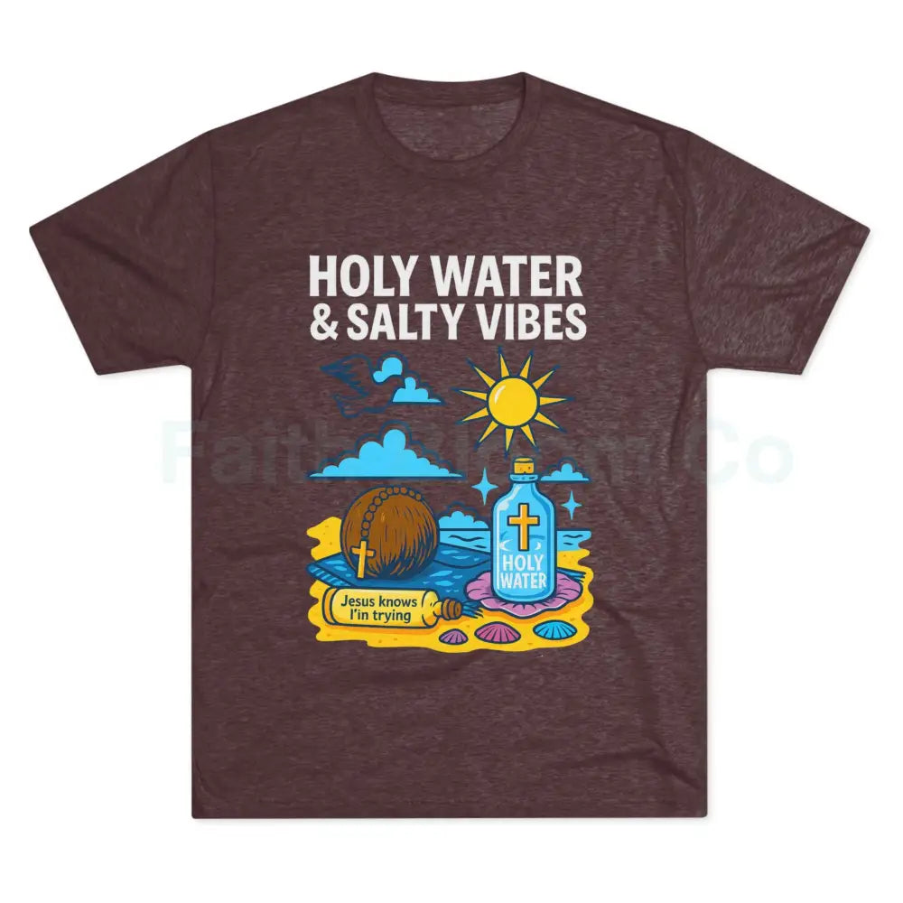 Funny Catholic Tee - Holy Water & Salty Vibes Perfect for Church Gifts Humor Religious Apparel Unisex Crew Tee S