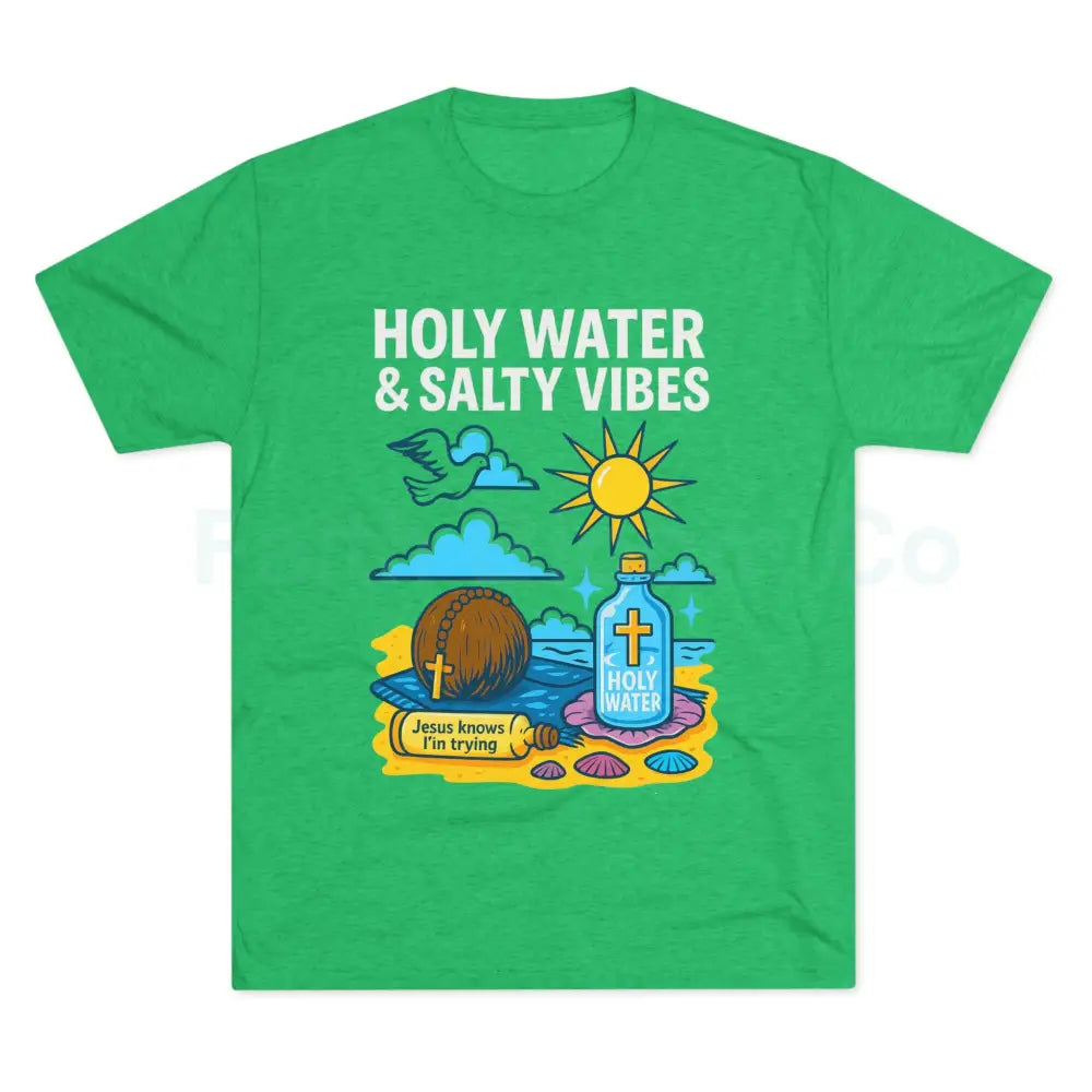 Funny Catholic Tee - Holy Water & Salty Vibes Perfect for Church Gifts Humor Religious Apparel Unisex Crew Tee S