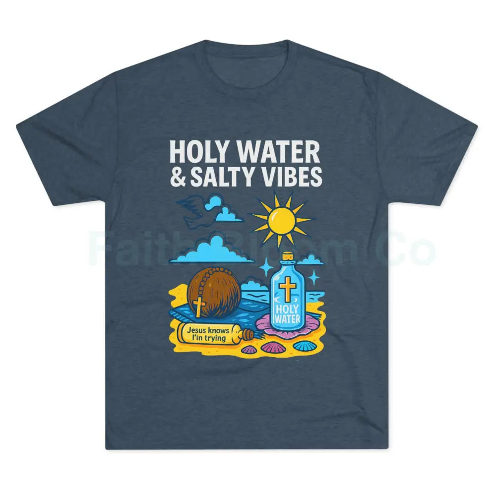 Funny Catholic Tee - Holy Water & Salty Vibes Perfect for Church Gifts Humor Religious Apparel Unisex Crew Tee S