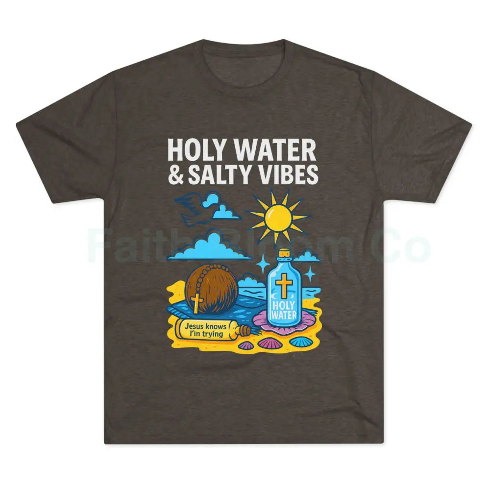 Funny Catholic Tee - Holy Water & Salty Vibes Perfect for Church Gifts Humor Religious Apparel Unisex Crew Tee S