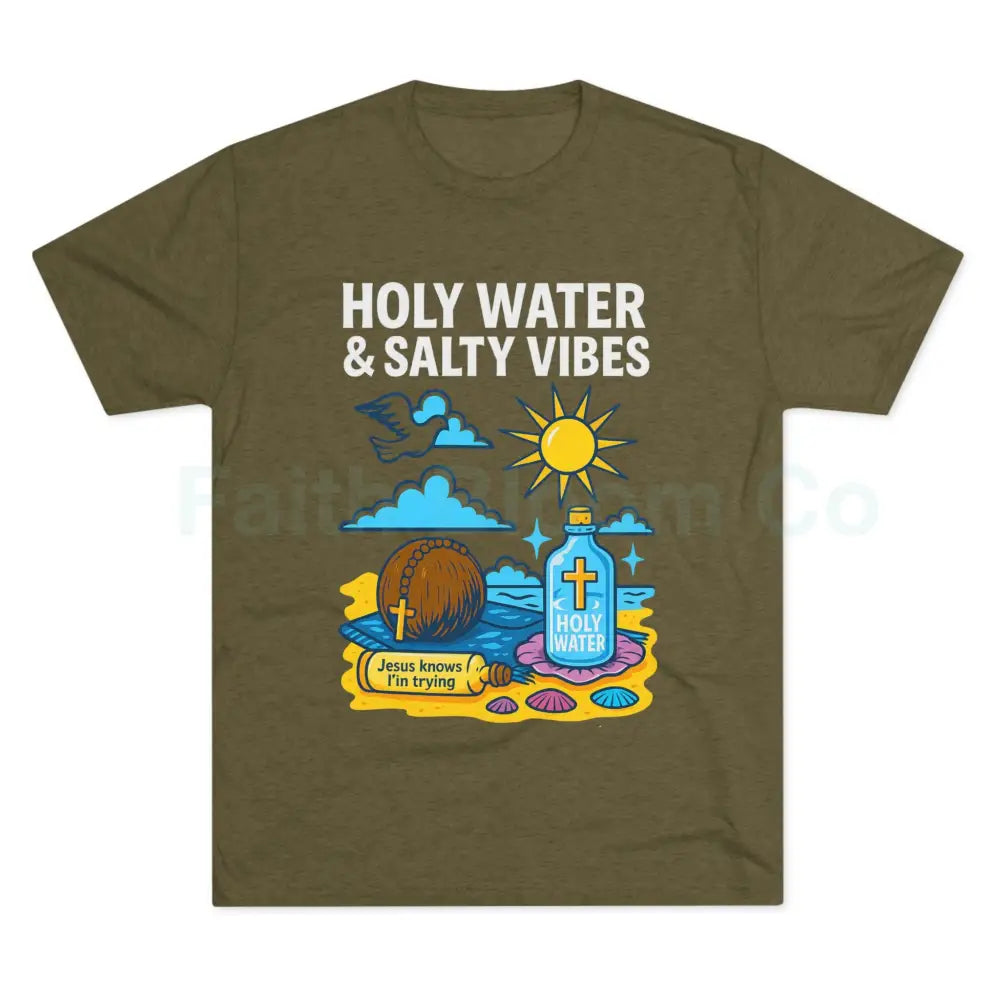 Funny Catholic Tee - Holy Water & Salty Vibes Perfect for Church Gifts Humor Religious Apparel Unisex Crew Tee S