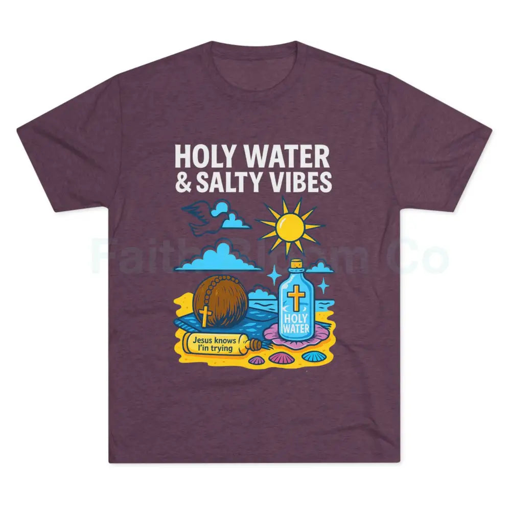 Funny Catholic Tee - Holy Water & Salty Vibes Perfect for Church Gifts Humor Religious Apparel Unisex Crew Tee S