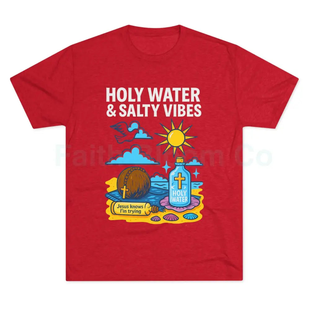 Funny Catholic Tee - Holy Water & Salty Vibes Perfect for Church Gifts Humor Religious Apparel Unisex Crew Tee S