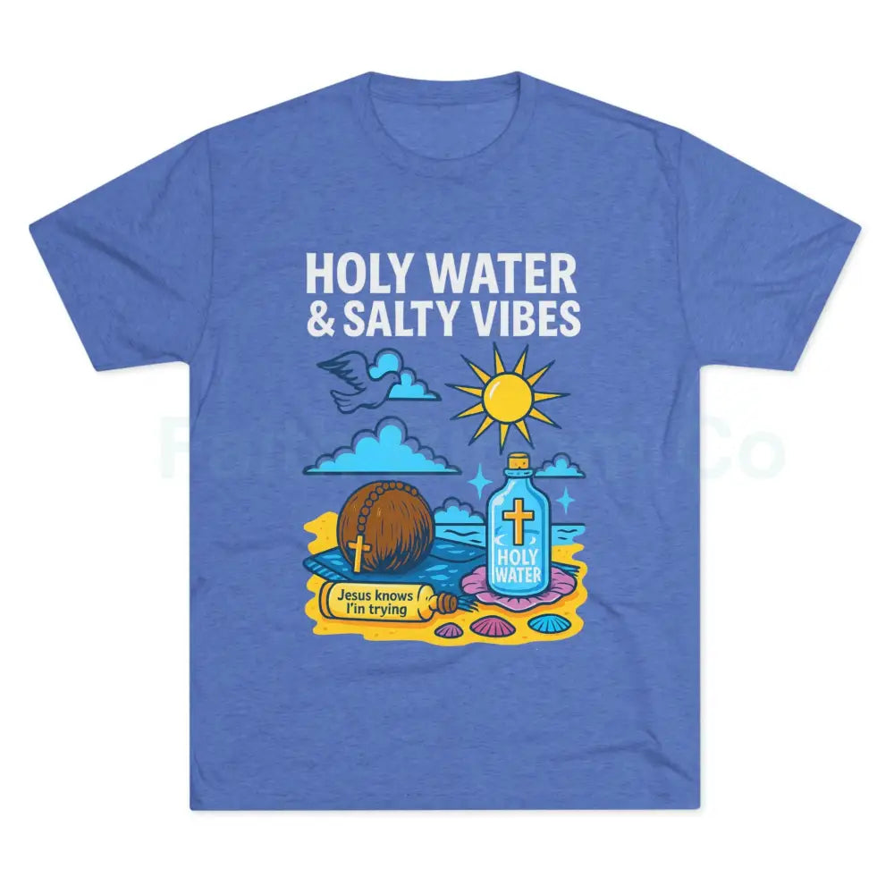 Funny Catholic Tee - Holy Water & Salty Vibes Perfect for Church Gifts Humor Religious Apparel Unisex Crew Tee S
