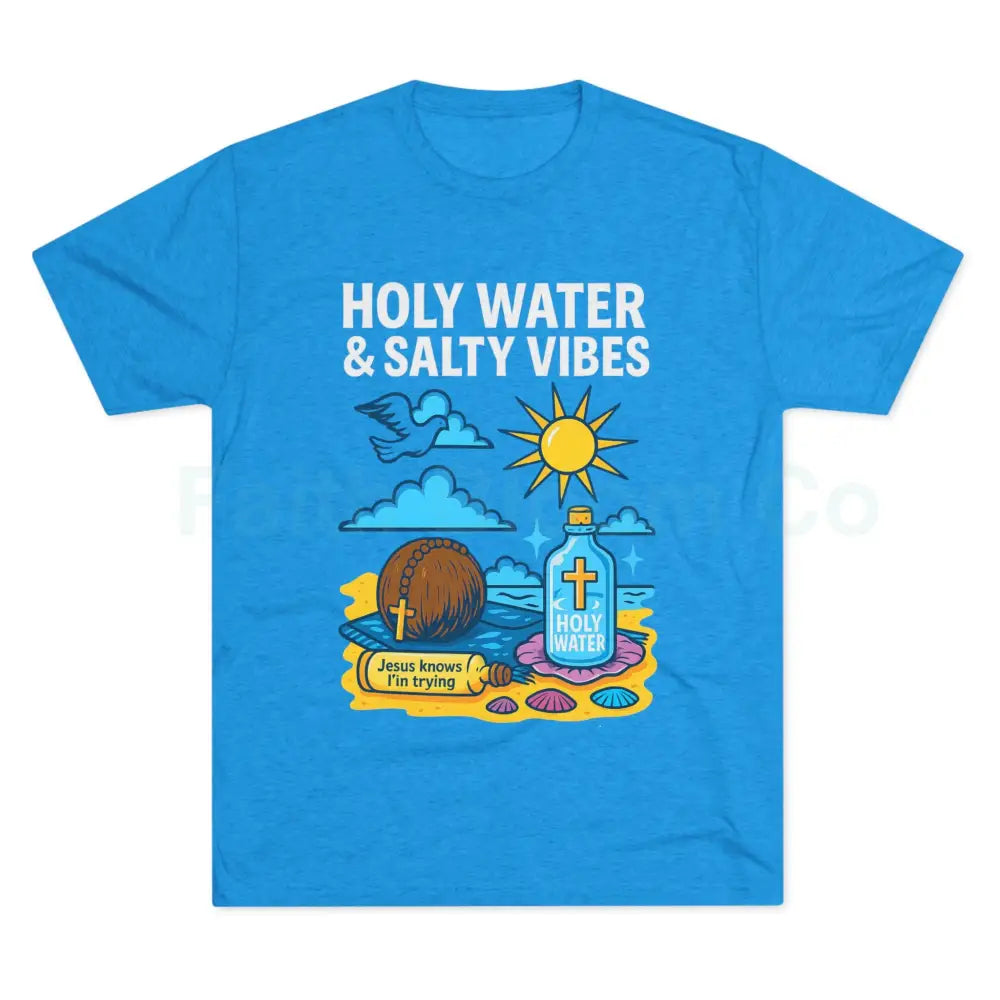Funny Catholic Tee - Holy Water & Salty Vibes Perfect for Church Gifts Humor Religious Apparel Unisex Crew Tee S