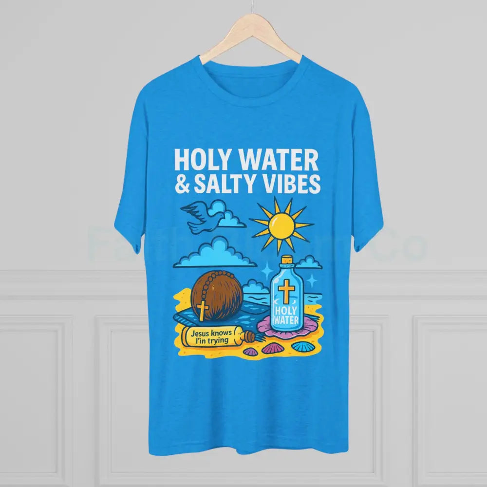 Funny Catholic Tee - Holy Water & Salty Vibes Perfect for Church Gifts Humor Religious Apparel Unisex Crew Tee T-Shirt