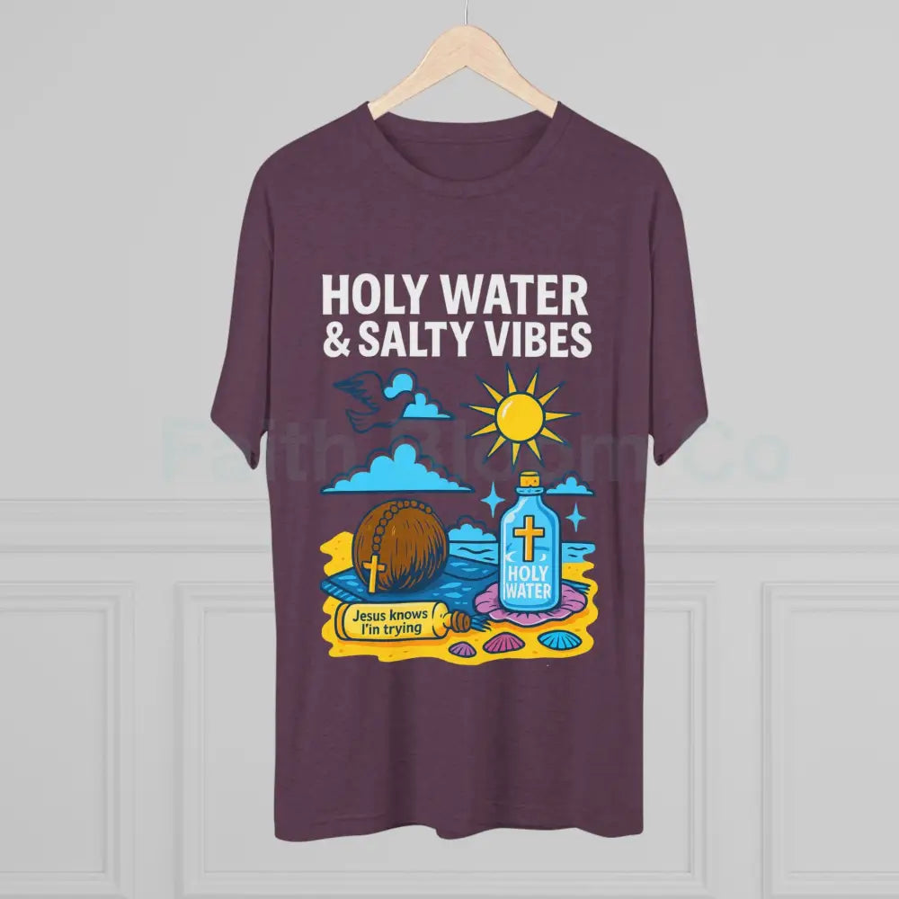 Funny Catholic Tee - Holy Water & Salty Vibes Perfect for Church Gifts Humor Religious Apparel Unisex Crew Tee T-Shirt