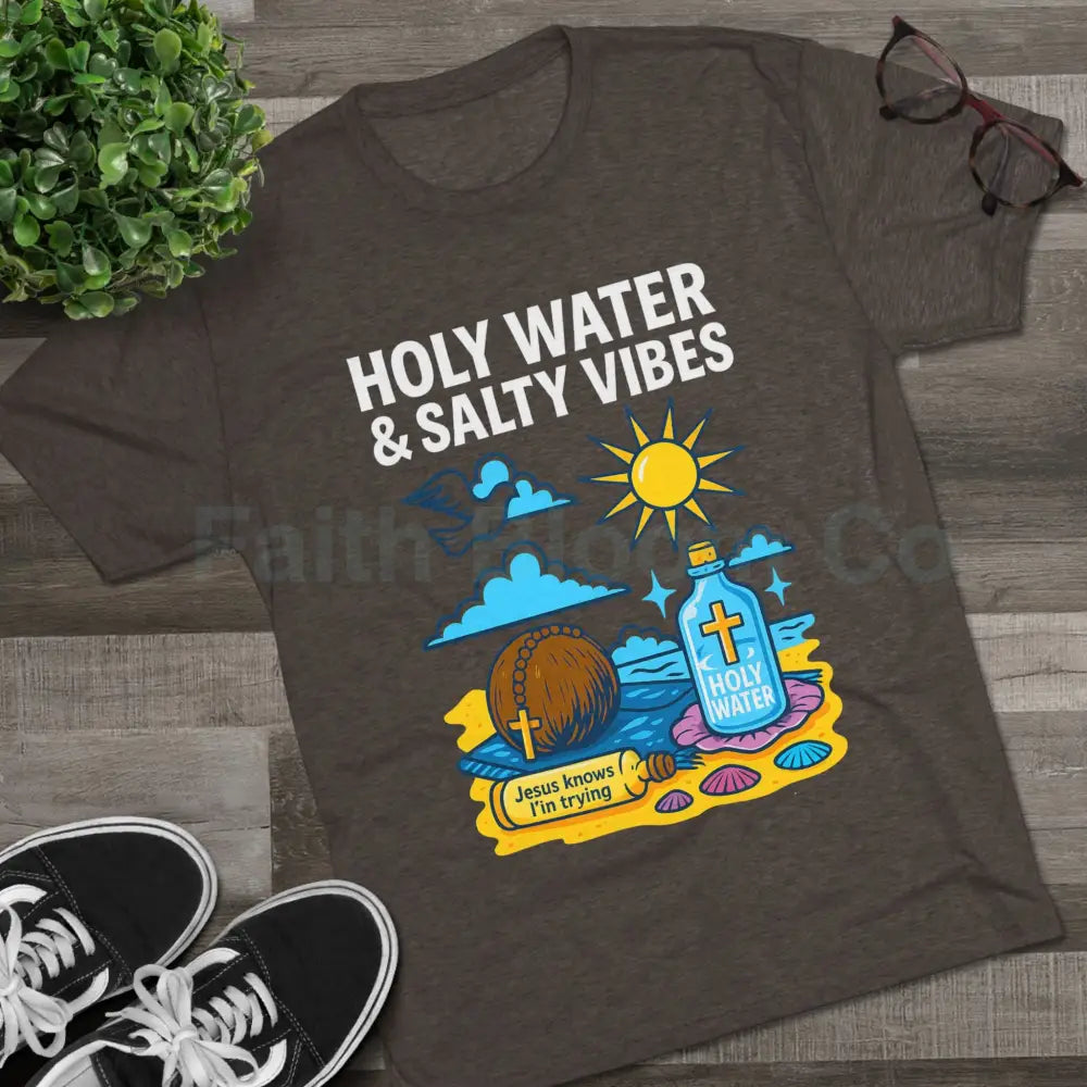 Funny Catholic Tee - Holy Water & Salty Vibes Perfect for Church Gifts Humor Religious Apparel Unisex Crew Tee T-Shirt