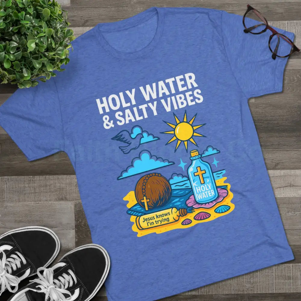 Funny Catholic Tee - Holy Water & Salty Vibes Perfect for Church Gifts Humor Religious Apparel Unisex Crew Tee T-Shirt