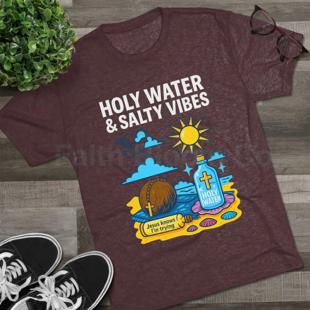 Funny Catholic Tee - Holy Water & Salty Vibes Perfect for Church Gifts Humor Religious Apparel Unisex Crew Tee T-Shirt